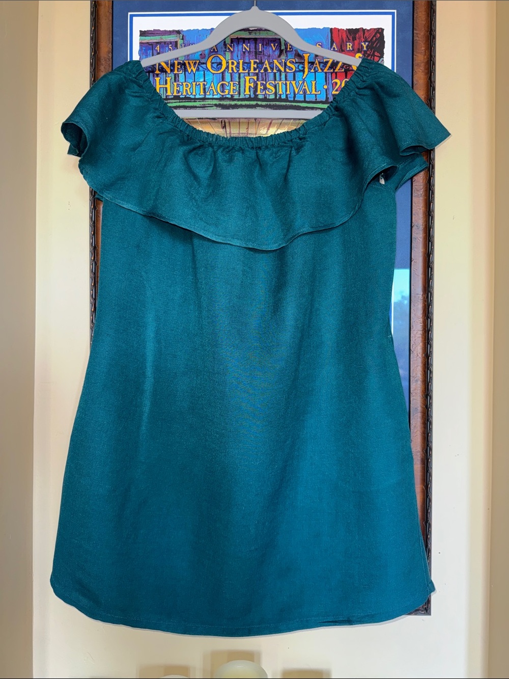 Tommy Bahama Teal Off-Shoulder Ruffle linen dress M